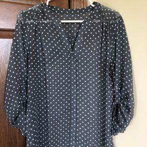 *💙* LOFT sheer charcoal and white polka dot tunic top